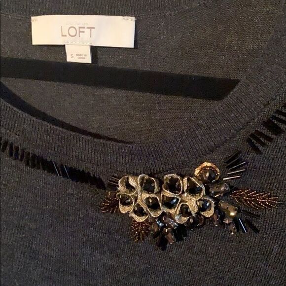 Loft beaded embellished neck fine gauge sweater - Picture 3 of 7